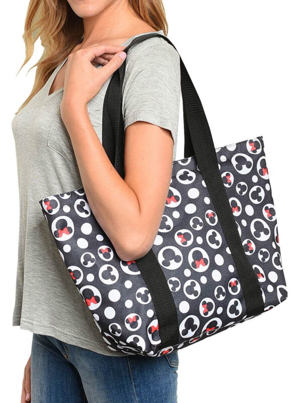 Disney Mickey Mouse Tote Bag Minnie Icon Zippered Black Travel Handbag