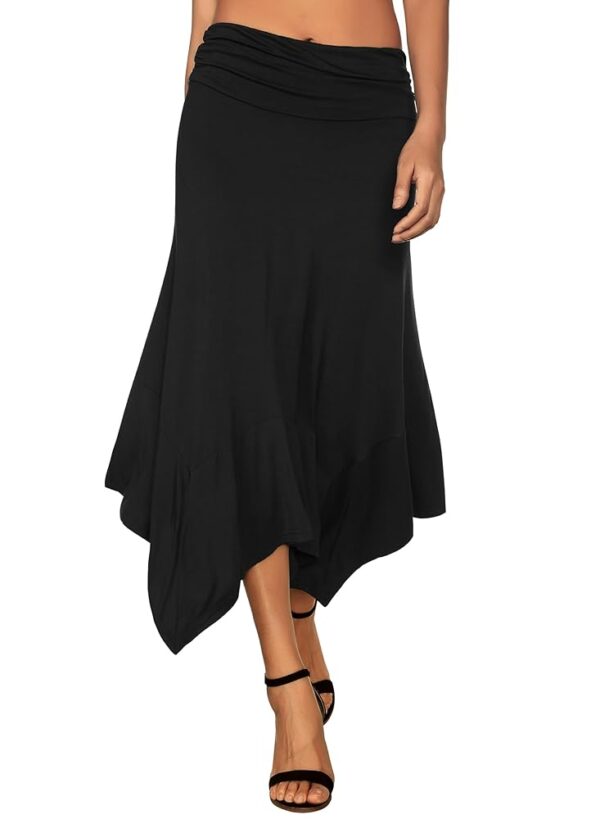 DJT Women's Flowy Handkerchief Hemline Midi Skirt