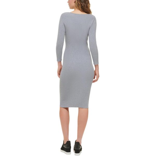 DKNY Jeans Womens Gray Fitted V-Neck Midi Sweaterdress M BHFO 3660