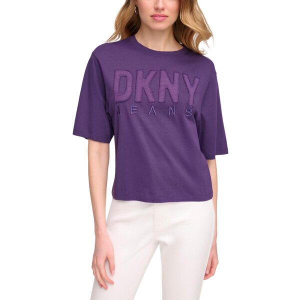 DKNY Jeans Womens Purple Cotton Logo Tee Graphic T-Shirt Shirt L BHFO 6446