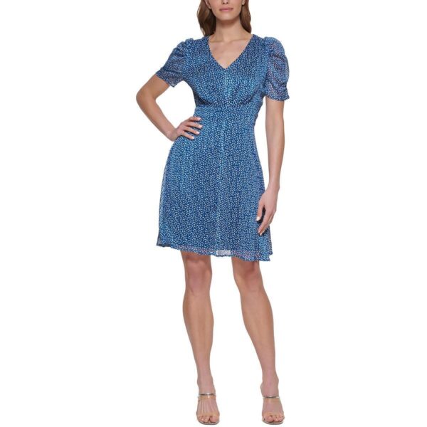 DKNY Womens Blue Mini Printed V-Neck Mini Dress 8 BHFO 0610