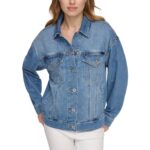 DKNY Womens Blue Trucker Oversized Jean Denim Jacket Outerwear S BHFO 6727