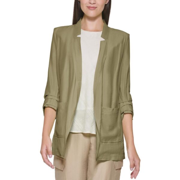 DKNY Womens Green Ruched Suit Separate Open-Front Blazer Jacket XS BHFO 1707