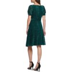 DKNY Womens Green Velvet Knee-Length Faux Wrap Fit & Flare Dress 6 BHFO 6625