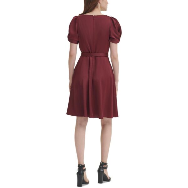 DKNY Womens Red Satin Knee Surplice Fit & Flare Dress 2 BHFO 9838