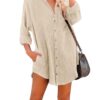 Dokotoo Women's Corduroy Long Sleeve Button Down Shirts Tunic Dresses with Pockets