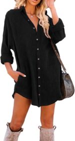 Dokotoo Women's Corduroy Long Sleeve Button Down Shirts Tunic Dresses with Pockets