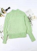 Dokotoo Womens High Neck Cable Knit Balloon Long Sleeve Sweaters Solid Loose Pullovers Sweaters Casual 2024