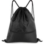 Drawstring Backpack Bag, Waterproof Draw String Back Sack with Zip Pocket, Gym Drawstring Bags Swim Bag for Men Women