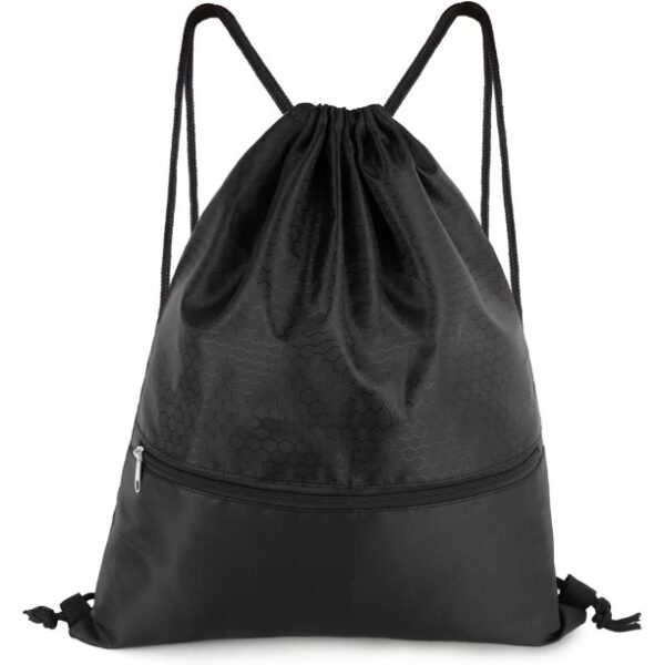 Drawstring Backpack Bag, Waterproof Draw String Back Sack with Zip Pocket, Gym Drawstring Bags Swim Bag for Men Women