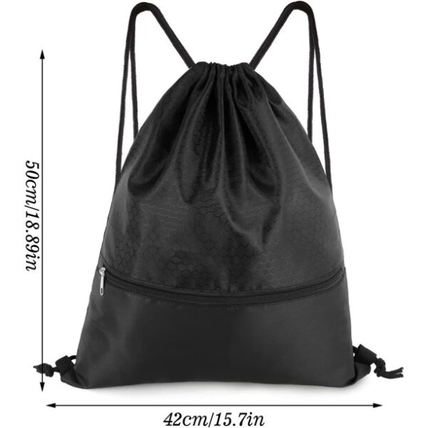 Drawstring Backpack Bag, Waterproof Draw String Back Sack with Zip Pocket, Gym Drawstring Bags Swim Bag for Men Women