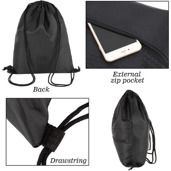 Drawstring Backpack Bag, Waterproof Draw String Back Sack with Zip Pocket, Gym Drawstring Bags Swim Bag for Men Women