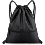 Drawstring Backpack Bag, Waterproof Draw String Back Sack with Zip Pocket, Gym Drawstring Bags Swim Bag for Men Women