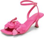 DREAM PAIRS Women's Flower Wedding Heels Cute Square Toe Slingback Low Kitten Heels Sandals with Ankle Strap