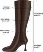 Dsevht Black Leather Knee High Boots for Women Stiletto Kitten Heeled Sexy Boots Square Toe and Side Zipper Design Fashion Dress Boots