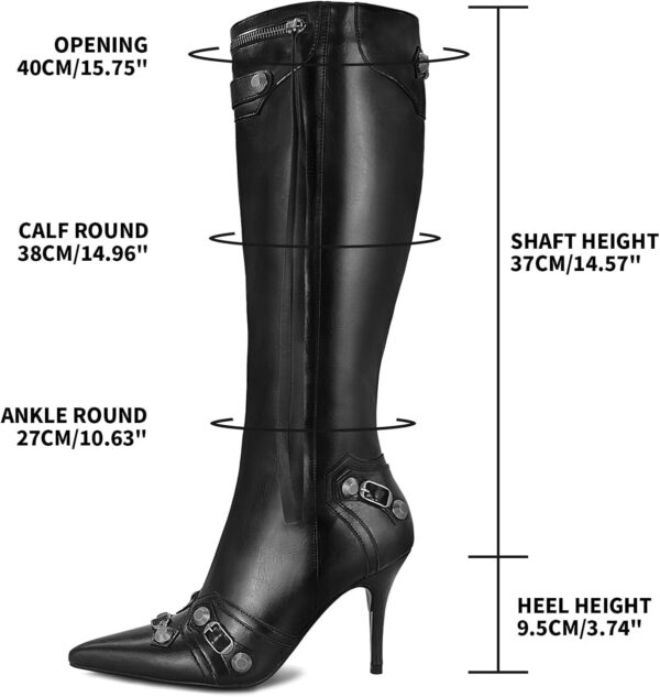 Dsevht Women's Stiletto Black Knee High Boots Sexy Pointed Toe Boot Fashion Trendy High Heel Boots Zipper