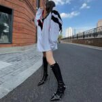 Dsevht Women's Stiletto Black Knee High Boots Sexy Pointed Toe Boot Fashion Trendy High Heel Boots Zipper