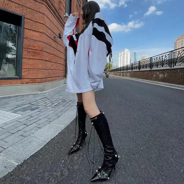 Dsevht Women's Stiletto Black Knee High Boots Sexy Pointed Toe Boot Fashion Trendy High Heel Boots Zipper