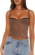 DSORVICD Women Y2k Lace Cami Top Fairy See Through Spaghetti Strap Sleeveless Backless Crop Tank Top Sexy Going Out Top