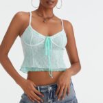 DSORVICD Women Y2k Lace Cami Top Fairy See Through Spaghetti Strap Sleeveless Backless Crop Tank Top Sexy Going Out Top