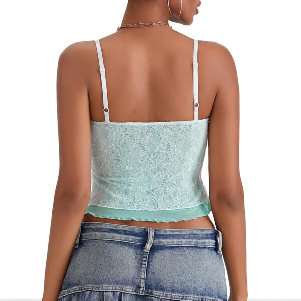 DSORVICD Women Y2k Lace Cami Top Fairy See Through Spaghetti Strap Sleeveless Backless Crop Tank Top Sexy Going Out Top