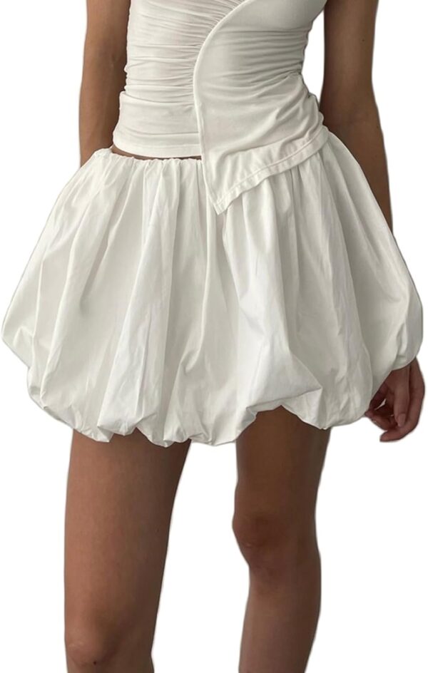 Engofs Women Y2k Bubble Ruffle Skirt Mini Hem Pleated Puffy Short Skirts Streetwear