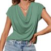 EVALESS Shirts for Women Fashion 2024 Cowl Neck Tops for Women Dressy Casual Short Sleeve Clothes Summer Outfits