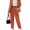 EXLURA Women's Business Blazer and High Elastic Waist Pant Suit Set Loose Fit Casual Fall Winter 2 Piece Suits for Work