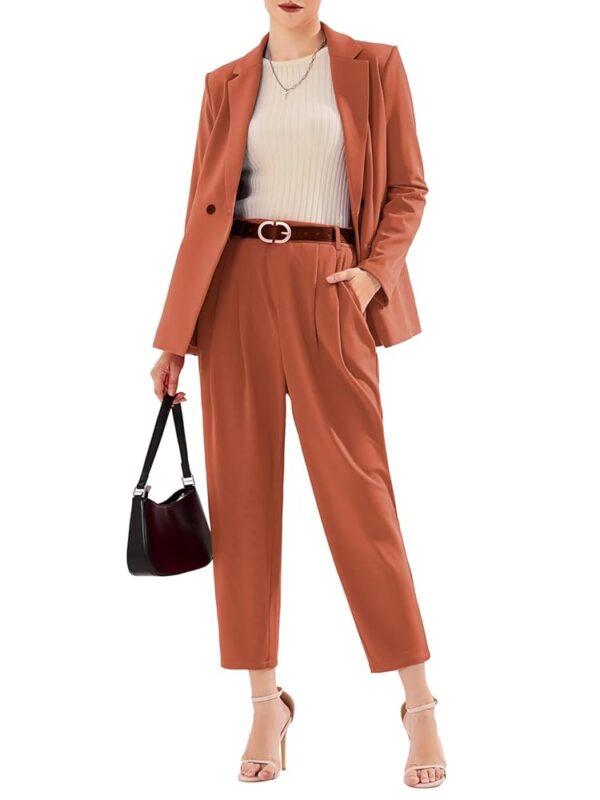 EXLURA Women's Business Blazer and High Elastic Waist Pant Suit Set Loose Fit Casual Fall Winter 2 Piece Suits for Work