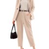 EXLURA Women's Business Blazer and High Elastic Waist Pant Suit Set Loose Fit Casual Fall Winter 2 Piece Suits for Work