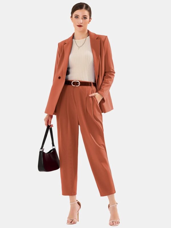 EXLURA Women's Business Blazer and High Elastic Waist Pant Suit Set Loose Fit Casual Fall Winter 2 Piece Suits for Work