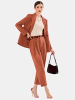 EXLURA Women's Business Blazer and High Elastic Waist Pant Suit Set Loose Fit Casual Fall Winter 2 Piece Suits for Work