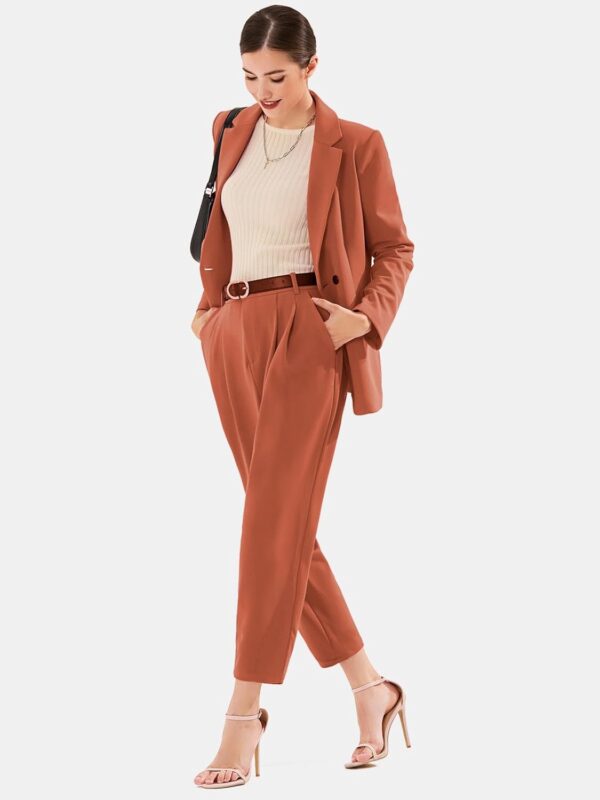 EXLURA Women's Business Blazer and High Elastic Waist Pant Suit Set Loose Fit Casual Fall Winter 2 Piece Suits for Work