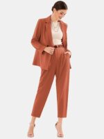 EXLURA Women's Business Blazer and High Elastic Waist Pant Suit Set Loose Fit Casual Fall Winter 2 Piece Suits for Work