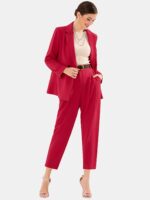 EXLURA Women's Business Blazer and High Elastic Waist Pant Suit Set Loose Fit Casual Fall Winter 2 Piece Suits for Work