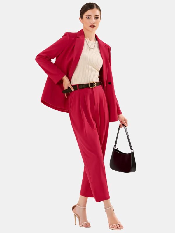 EXLURA Women's Business Blazer and High Elastic Waist Pant Suit Set Loose Fit Casual Fall Winter 2 Piece Suits for Work