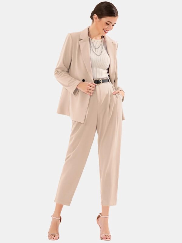 EXLURA Women's Business Blazer and High Elastic Waist Pant Suit Set Loose Fit Casual Fall Winter 2 Piece Suits for Work