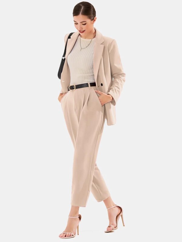 EXLURA Women's Business Blazer and High Elastic Waist Pant Suit Set Loose Fit Casual Fall Winter 2 Piece Suits for Work