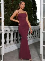 EYNMIN Women's Sleeveless Bodycon Corset Maxi Dress Spaghetti Strap Ruched Elegant Evening Party Long Dresses