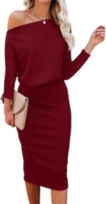 Ezbelle Women's Off The Shoulder 3/4 Sleeve Batwing HIPS-Wrap Pencil Party Sexy Bodycon Midi Dress