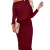 Ezbelle Women's Off The Shoulder 3/4 Sleeve Batwing HIPS-Wrap Pencil Party Sexy Bodycon Midi Dress