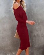 Ezbelle Women's Off The Shoulder 3/4 Sleeve Batwing HIPS-Wrap Pencil Party Sexy Bodycon Midi Dress