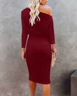 Ezbelle Women's Off The Shoulder 3/4 Sleeve Batwing HIPS-Wrap Pencil Party Sexy Bodycon Midi Dress