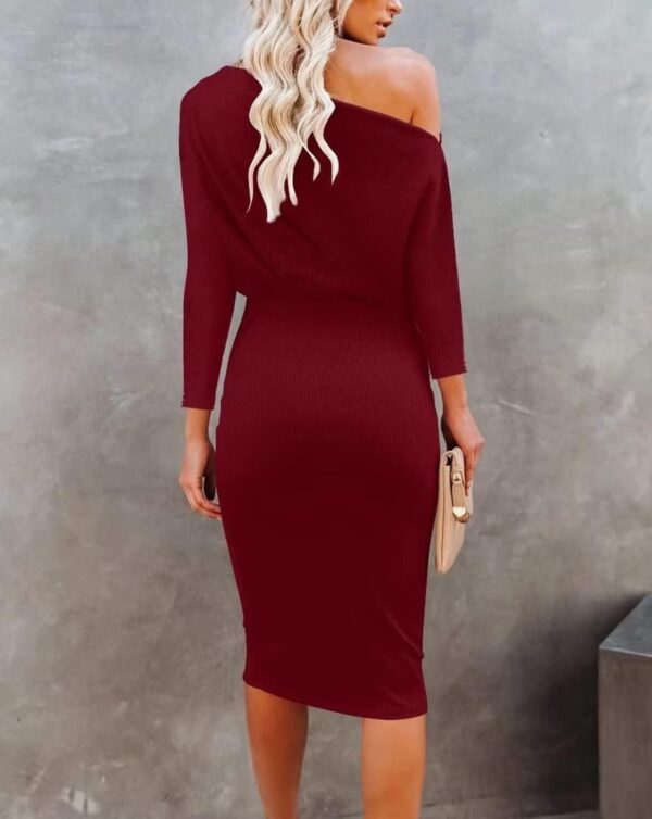 Ezbelle Women's Off The Shoulder 3/4 Sleeve Batwing HIPS-Wrap Pencil Party Sexy Bodycon Midi Dress