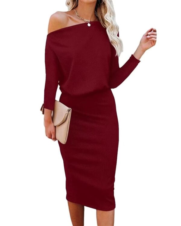 Ezbelle Women's Off The Shoulder 3/4 Sleeve Batwing HIPS-Wrap Pencil Party Sexy Bodycon Midi Dress