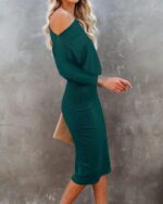 Ezbelle Women's Off The Shoulder 3/4 Sleeve Batwing HIPS-Wrap Pencil Party Sexy Bodycon Midi Dress