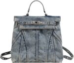 Fashion Washed Denim Blue Backpack College Style Handbags Women Shoulder Bag Student School Bag Teenage Couple Travel Rucksacks (Denim blue)