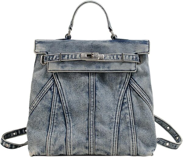 Fashion Washed Denim Blue Backpack College Style Handbags Women Shoulder Bag Student School Bag Teenage Couple Travel Rucksacks (Denim blue)