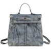 Fashion Washed Denim Blue Backpack College Style Handbags Women Shoulder Bag Student School Bag Teenage Couple Travel Rucksacks (Denim blue)