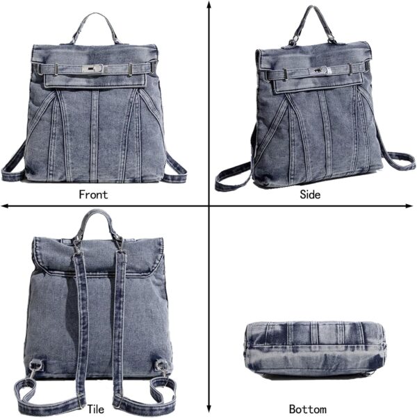 Fashion Washed Denim Blue Backpack College Style Handbags Women Shoulder Bag Student School Bag Teenage Couple Travel Rucksacks (Denim blue)